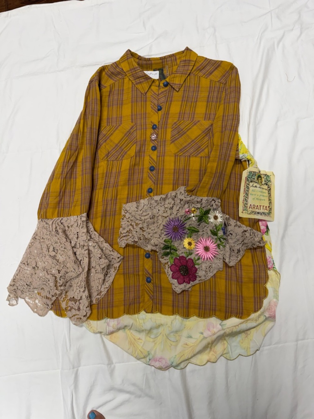 Aratta - Wild Wild West Plaid & Floral Horse Back Print Tunic — Yellow Multi - Picture 2 of 3